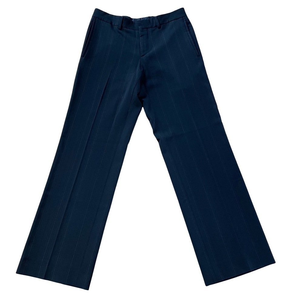 Zara Pinstripe Lined Pockets Zip Front Straight Leg Trousers Pants Office Work